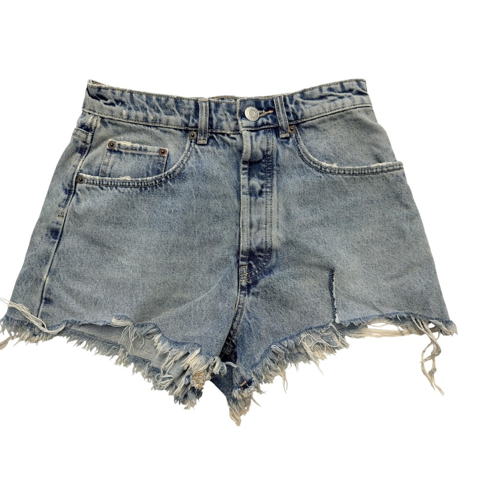 Zara Shorts Womens 6 Blue High Rise Denim Cutoff Frayed Raw Hem Light Wash